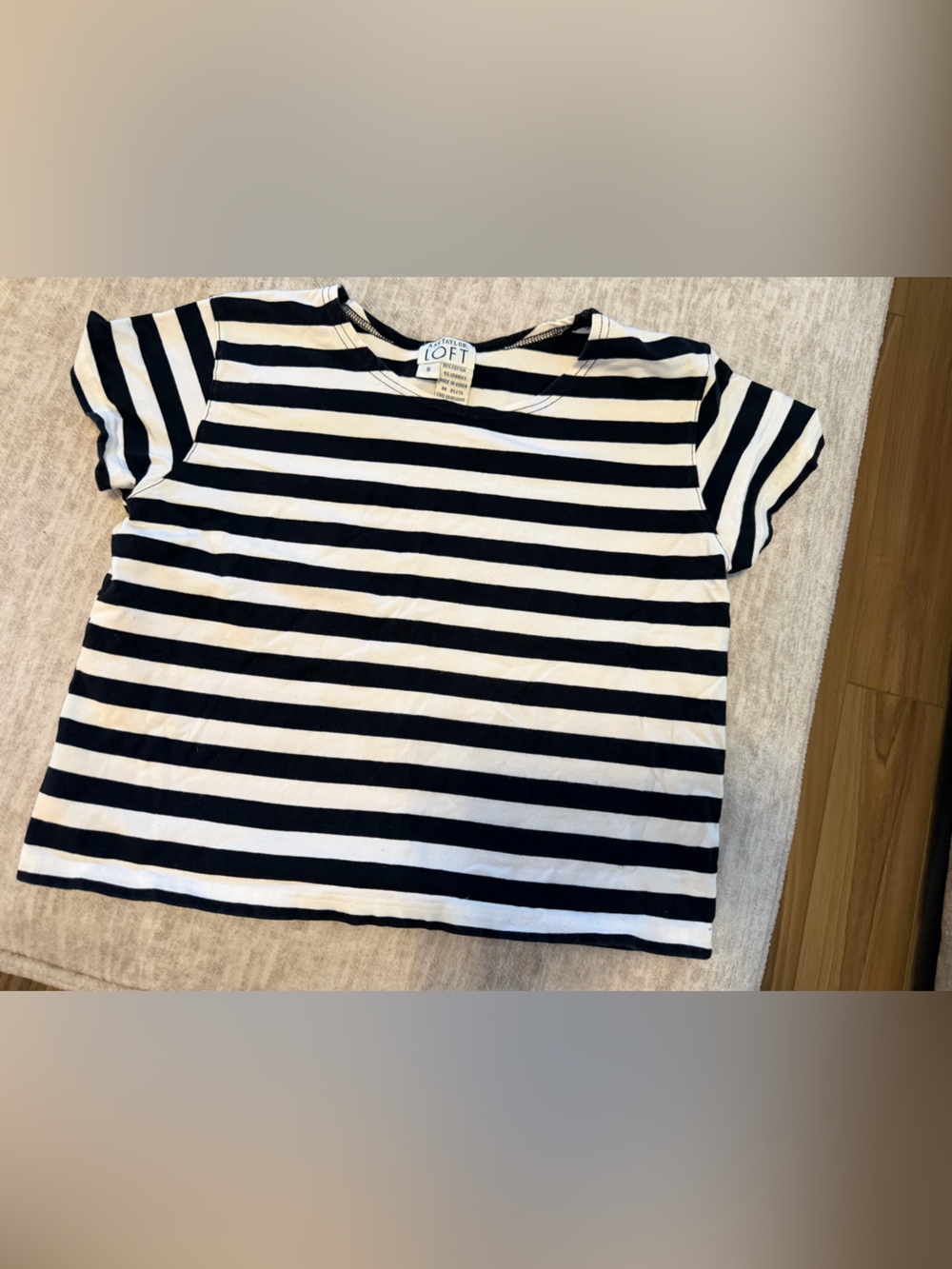 LOFT Black & White Striped Short-Sleeve Tee.  Crop